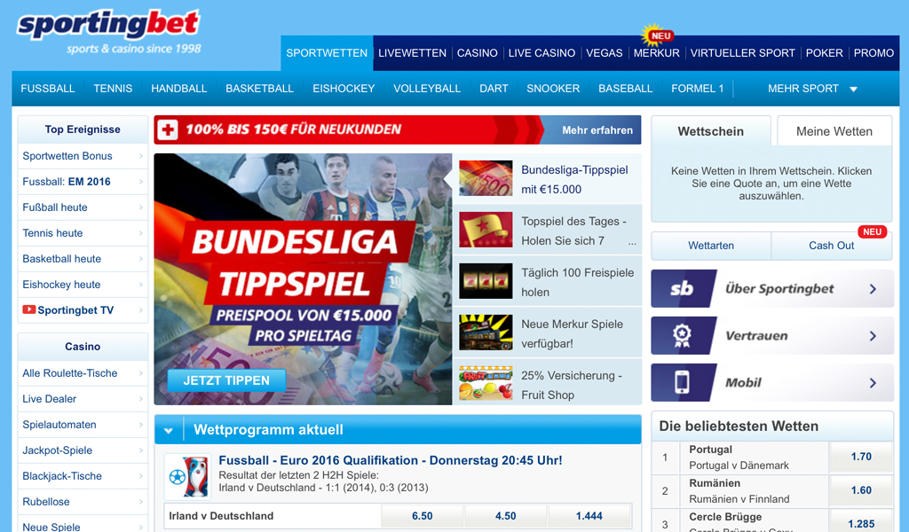 Das Wettangebot von Sportingbet (Quelle: Sportingbet)