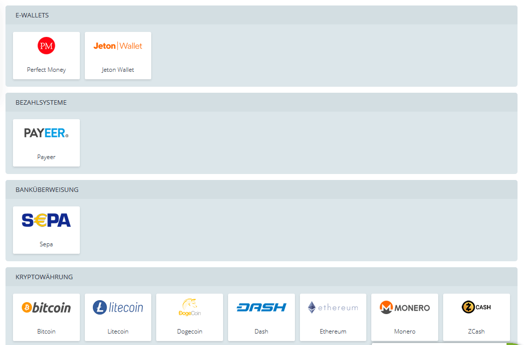 Auszahlungsmethoden von 22bet