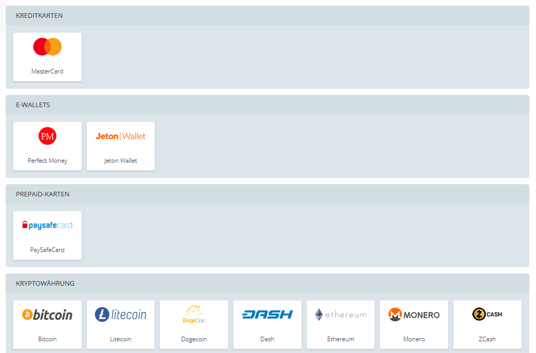 Einzahlungsmethoden von 22bet