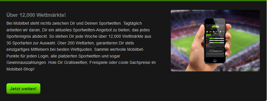 Die Mobilbet App wird direkt über den Browser aufgerufen (Quelle: Mobilbet)
