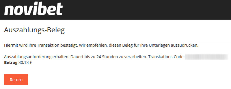 Novibet Auszahlung
