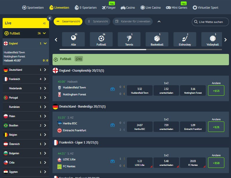 Livewetten von Yonibet