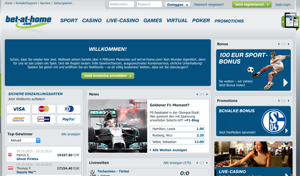 Startseite des Wettanbieters bet-at-home.com (Quelle: bet-at-home.com)