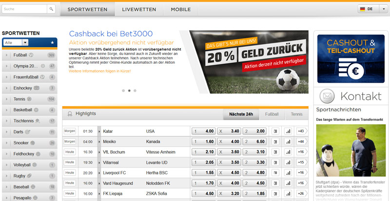 Wettangebot von Bet3000