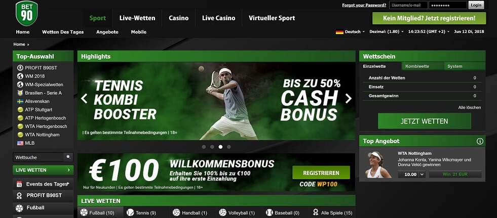 Bet90 Website Übersicht