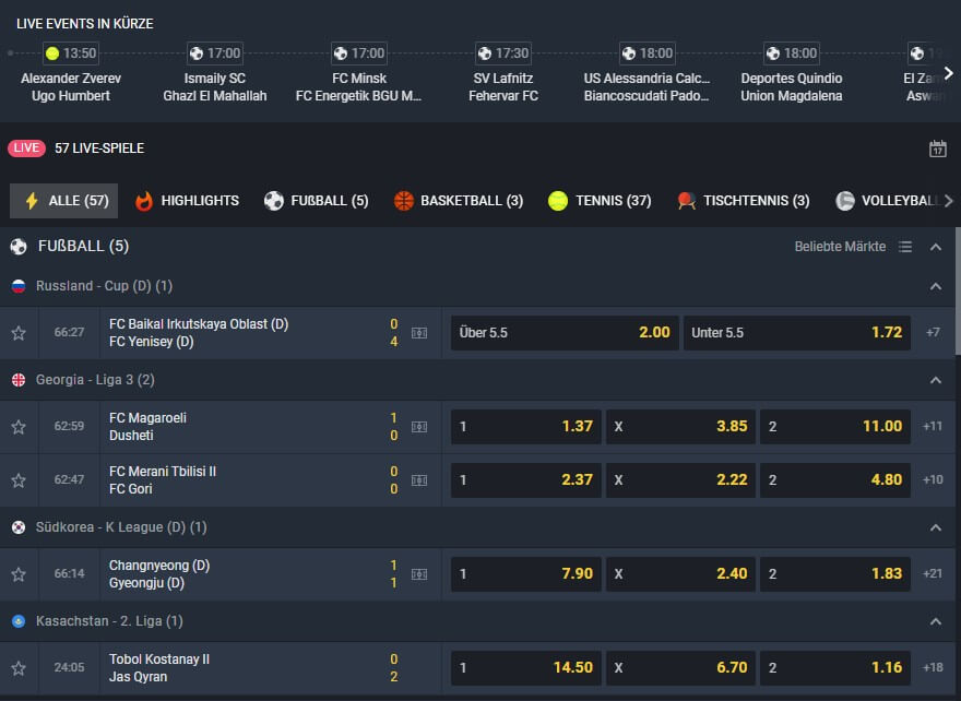 Livewetten von Betano