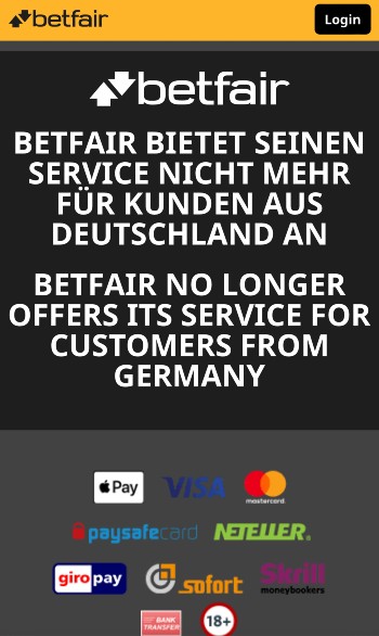 Die mobile App von Betfair ist in Deutschland nicht erreichbar