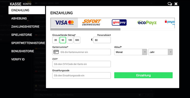 Interbet Erfahrungen - Einzahlung