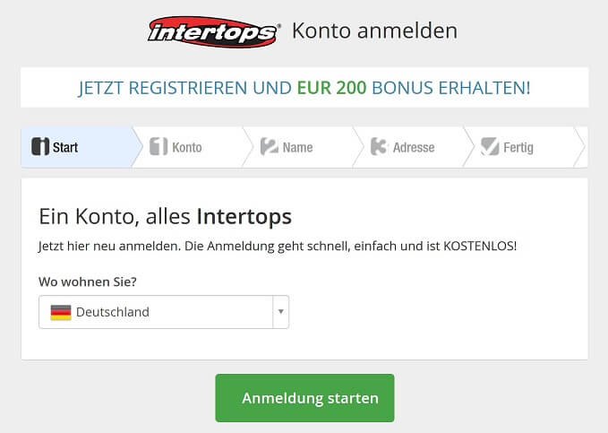 Intertops Registrierung