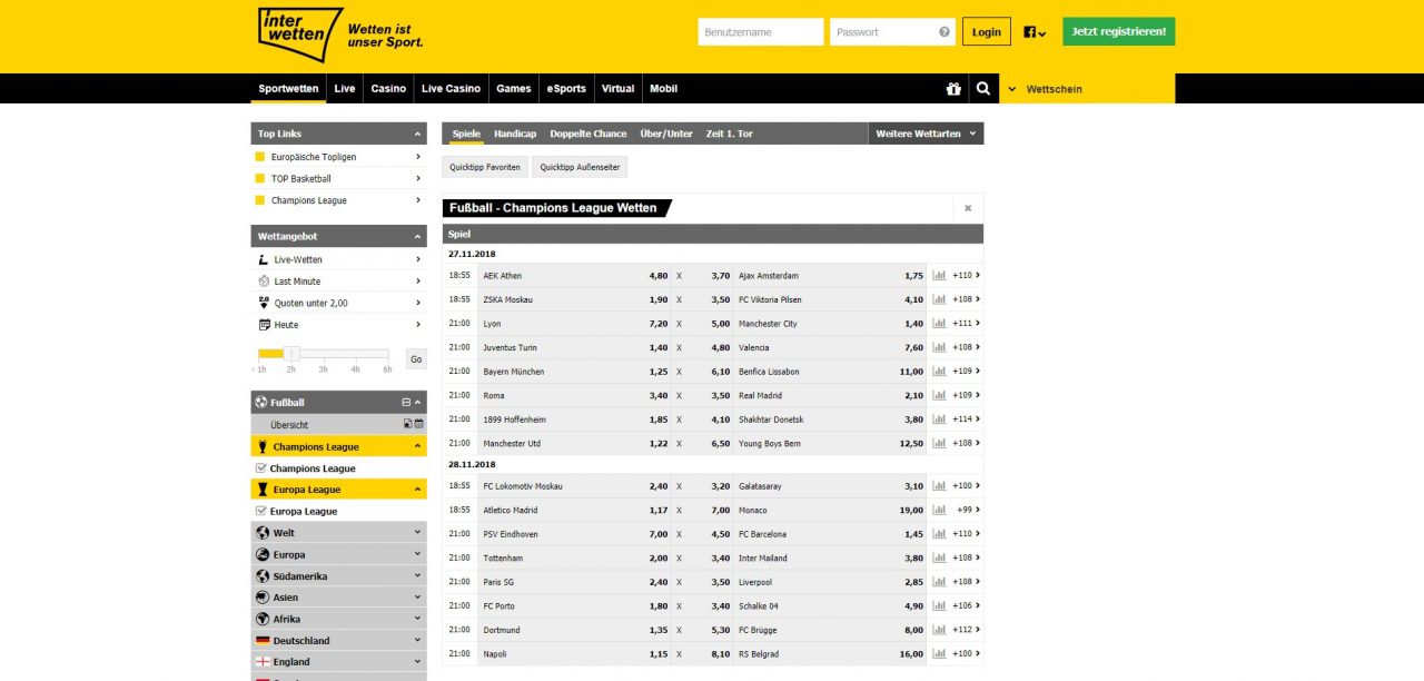 interwetten champions league wetten