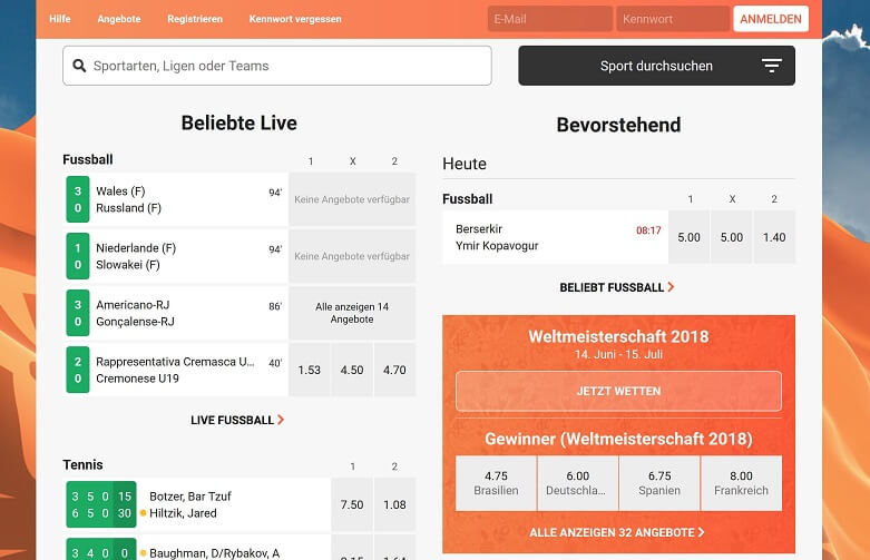 LeoVegas Sport Website Übersicht