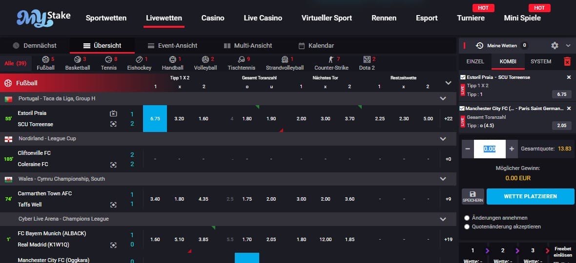 Livewetten von Mystake