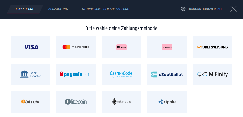 Einzahlungsmethoden von Rabona
