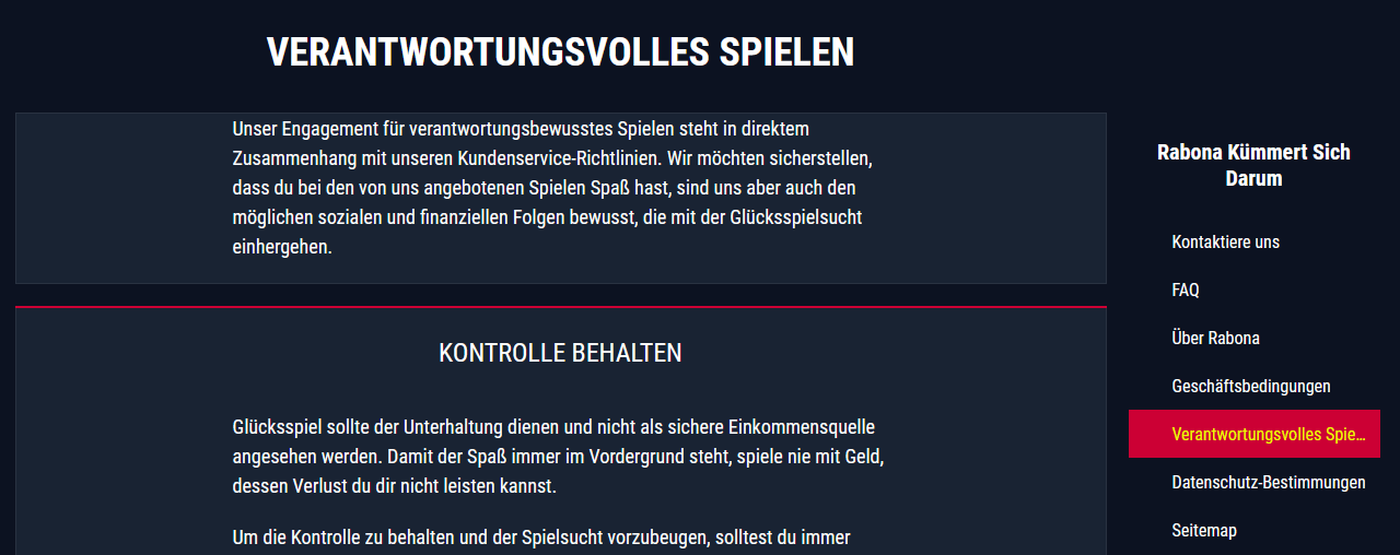 Spielerschutz von Rabona