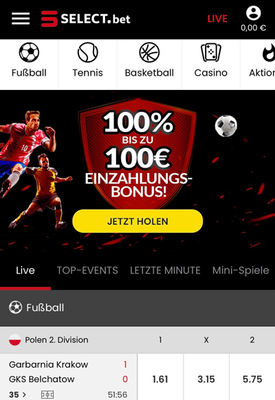 Mobile Ansicht von Select.bet