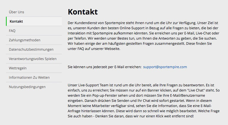 Sportempire Sportwetten Erfahrungen – Kundenservice