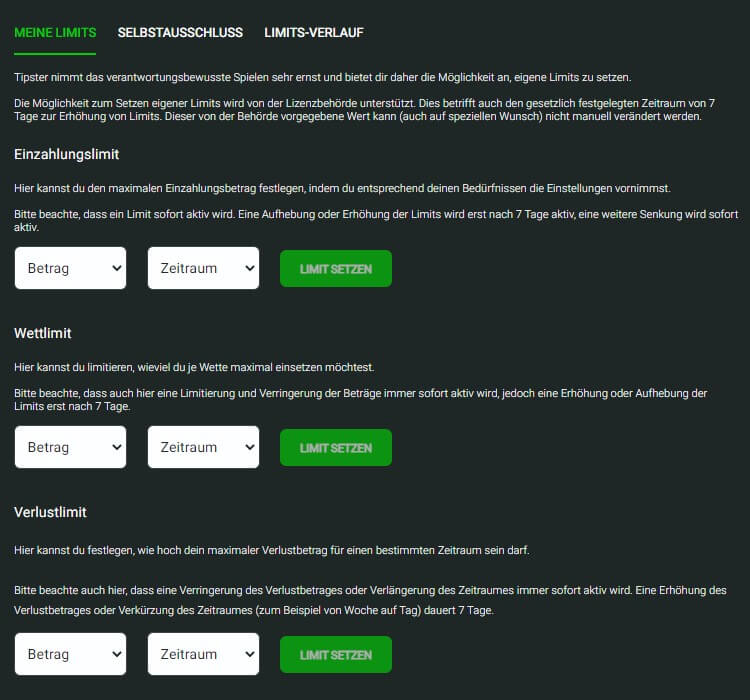 Wettlimits von Tipster