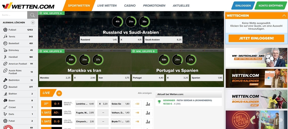 Wetten.com Website Übersicht