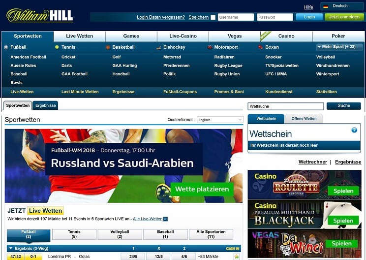 William Hill Website Übersicht