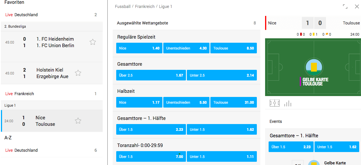 Wunderino Sport Livewetten