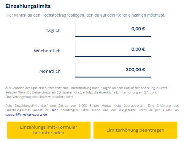 Festlegen des Einzahlungslimits